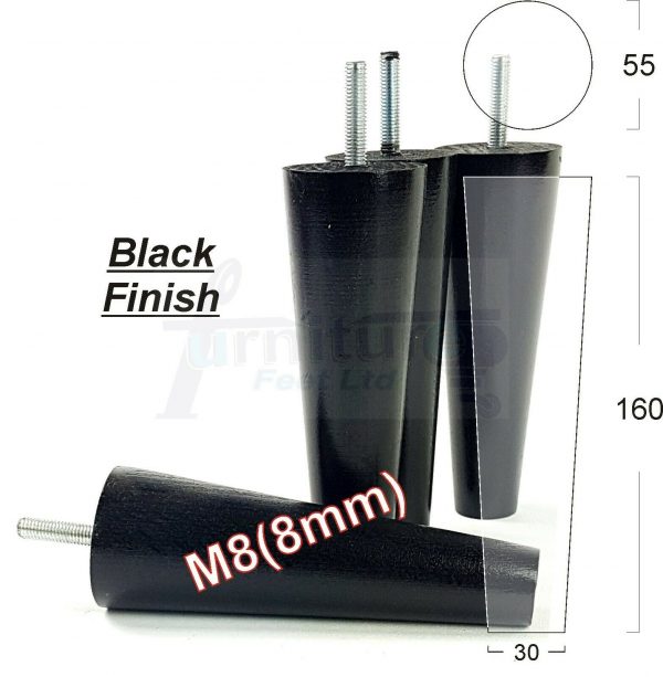 4x WOOD REPLACEMENT FURNITURE CHAIR LEG M8(8mm) TAPERED SETTEE FEET 160mm HIGH - Image 15