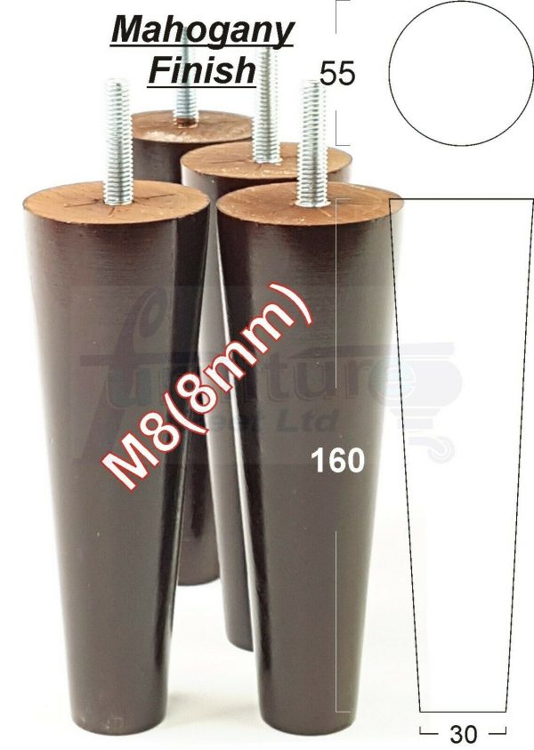 4x WOOD REPLACEMENT FURNITURE CHAIR LEG M8(8mm) TAPERED SETTEE FEET 160mm HIGH - Image 23