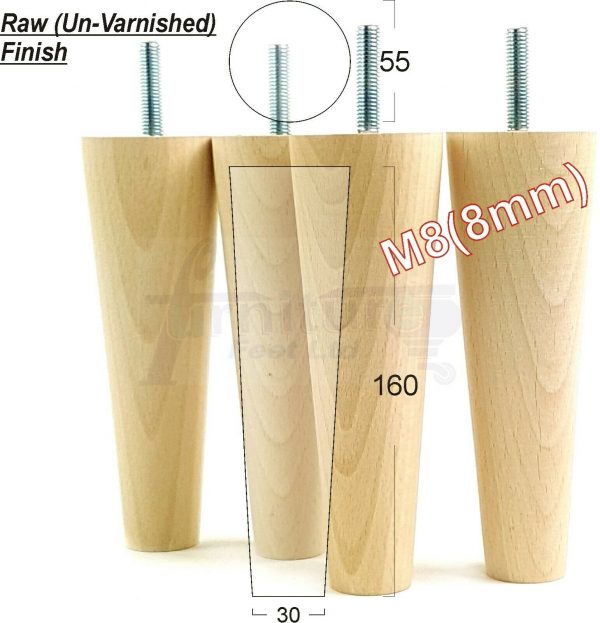 4x WOOD REPLACEMENT FURNITURE CHAIR LEG M8(8mm) TAPERED SETTEE FEET 160mm HIGH - Image 26