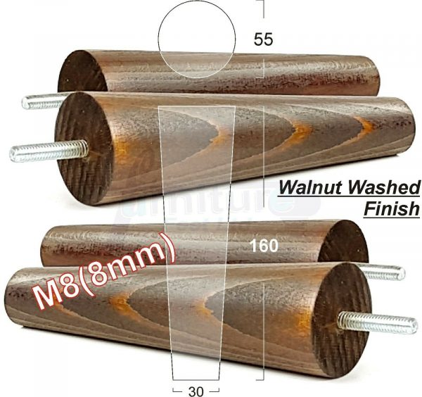 4x WOOD REPLACEMENT FURNITURE CHAIR LEG M8(8mm) TAPERED SETTEE FEET 160mm HIGH - Image 20