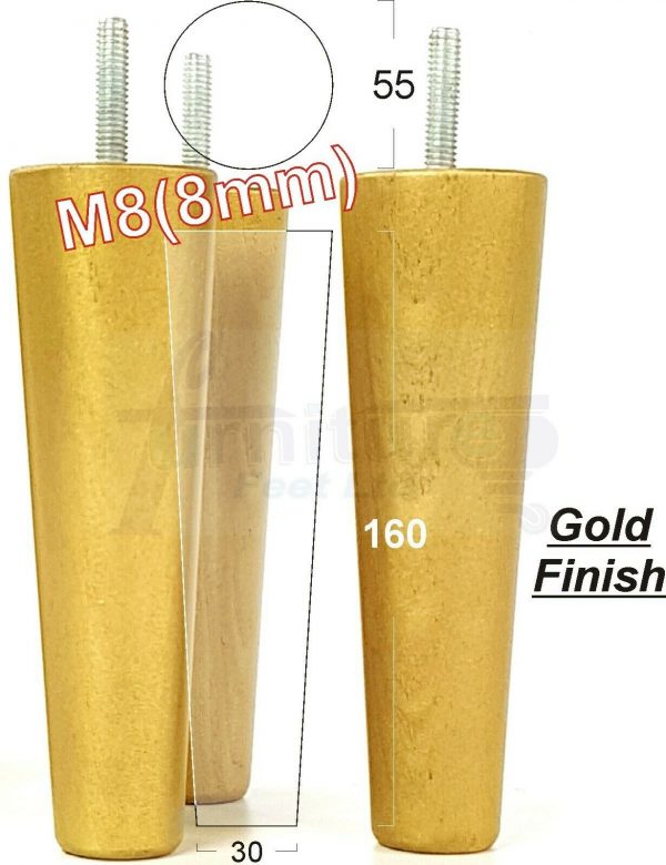 4x WOOD REPLACEMENT FURNITURE CHAIR LEG M8(8mm) TAPERED SETTEE FEET 160mm HIGH - Image 21