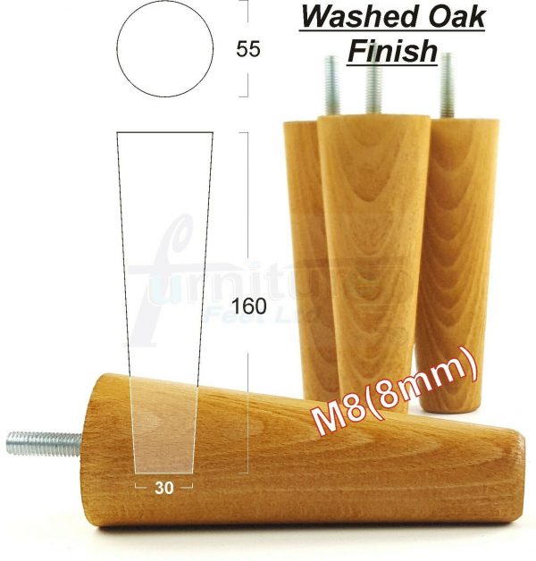 4x WOOD REPLACEMENT FURNITURE CHAIR LEG M8(8mm) TAPERED SETTEE FEET 160mm HIGH - Image 28