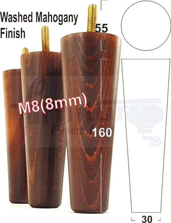 4x WOOD REPLACEMENT FURNITURE CHAIR LEG M8(8mm) TAPERED SETTEE FEET 160mm HIGH - Image 24