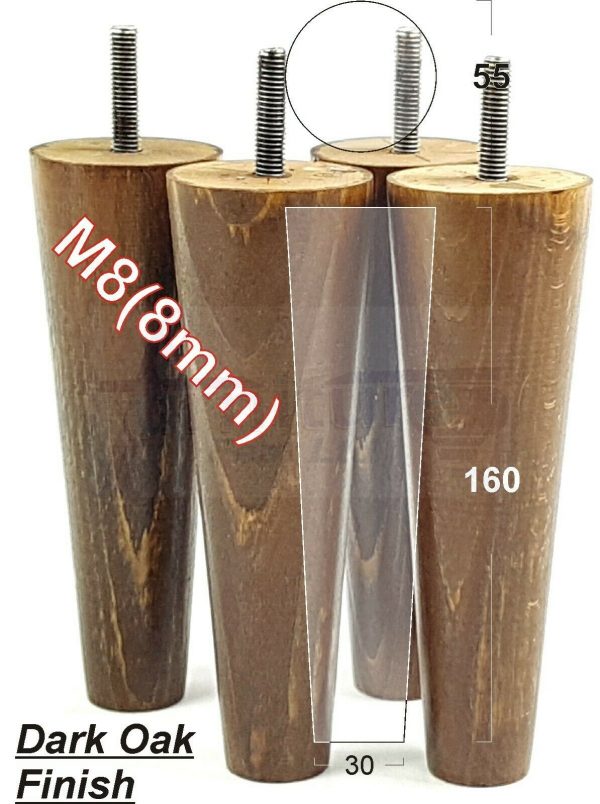 4x WOOD REPLACEMENT FURNITURE CHAIR LEG M8(8mm) TAPERED SETTEE FEET 160mm HIGH - Image 18