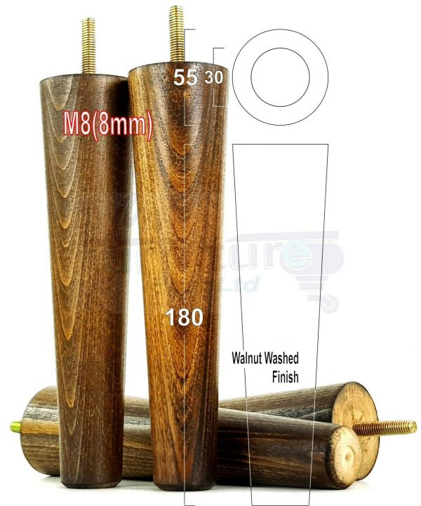4x WOOD REPLACEMENT FURNITURE CHAIR LEG M8(8mm) TAPERED SETTEE FEET 180mm HIGH - Image 20