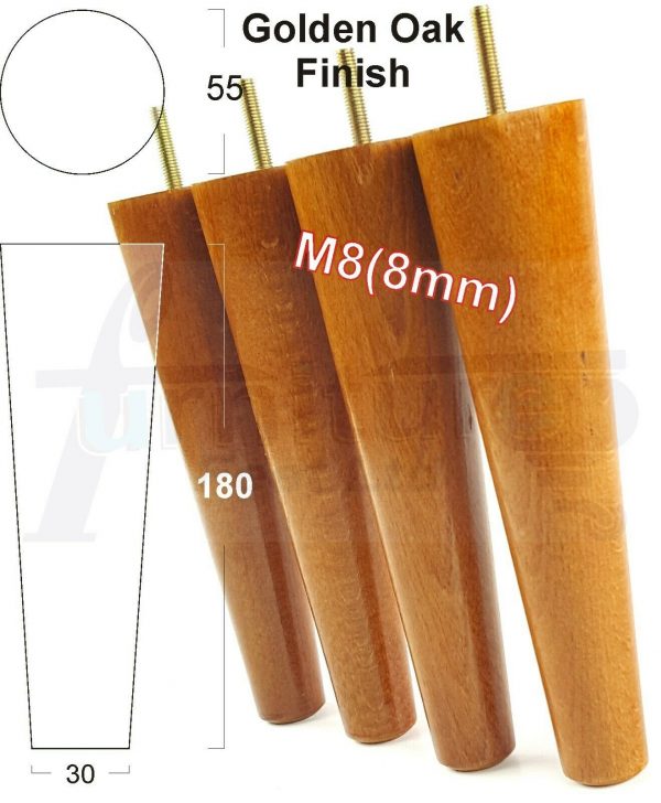 4x WOOD REPLACEMENT FURNITURE CHAIR LEG M8(8mm) TAPERED SETTEE FEET 180mm HIGH - Image 22
