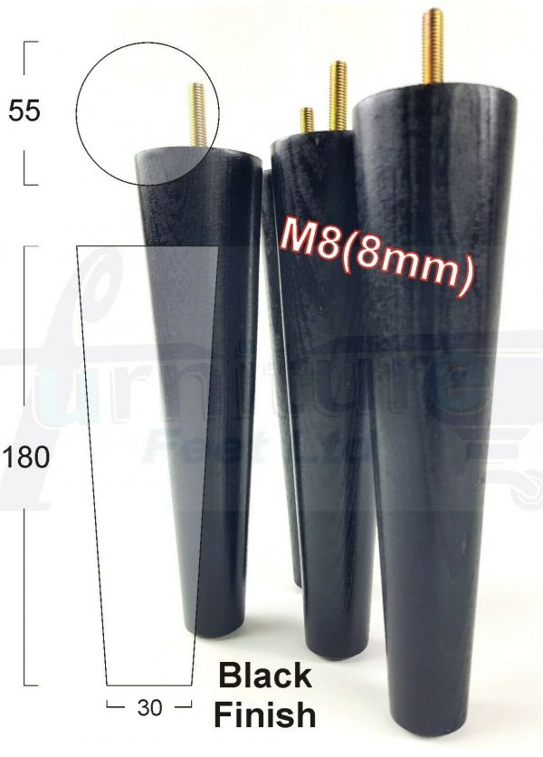 4x WOOD REPLACEMENT FURNITURE CHAIR LEG M8(8mm) TAPERED SETTEE FEET 180mm HIGH - Image 15