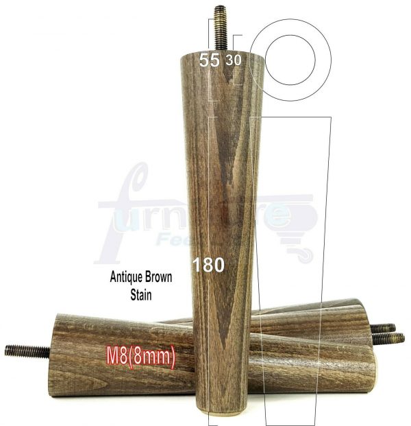 4x WOOD REPLACEMENT FURNITURE CHAIR LEG M8(8mm) TAPERED SETTEE FEET 180mm HIGH - Image 14