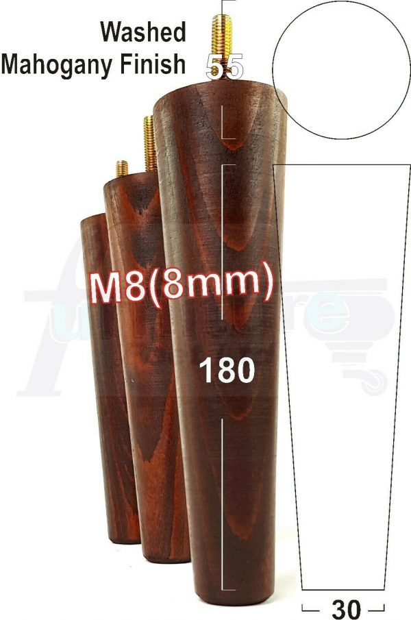 4x WOOD REPLACEMENT FURNITURE CHAIR LEG M8(8mm) TAPERED SETTEE FEET 180mm HIGH - Image 24