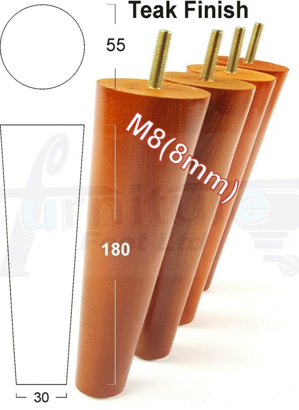 4x WOOD REPLACEMENT FURNITURE CHAIR LEG M8(8mm) TAPERED SETTEE FEET 180mm HIGH - Image 32
