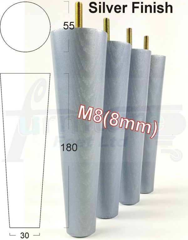 4x WOOD REPLACEMENT FURNITURE CHAIR LEG M8(8mm) TAPERED SETTEE FEET 180mm HIGH - Image 30
