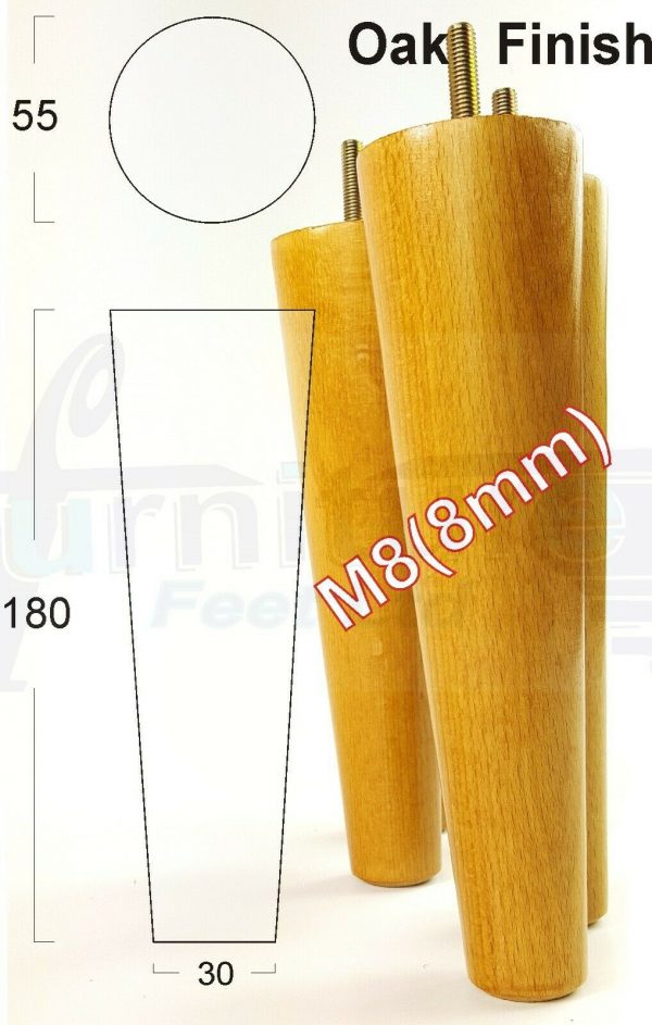 4x WOOD REPLACEMENT FURNITURE CHAIR LEG M8(8mm) TAPERED SETTEE FEET 180mm HIGH - Image 27