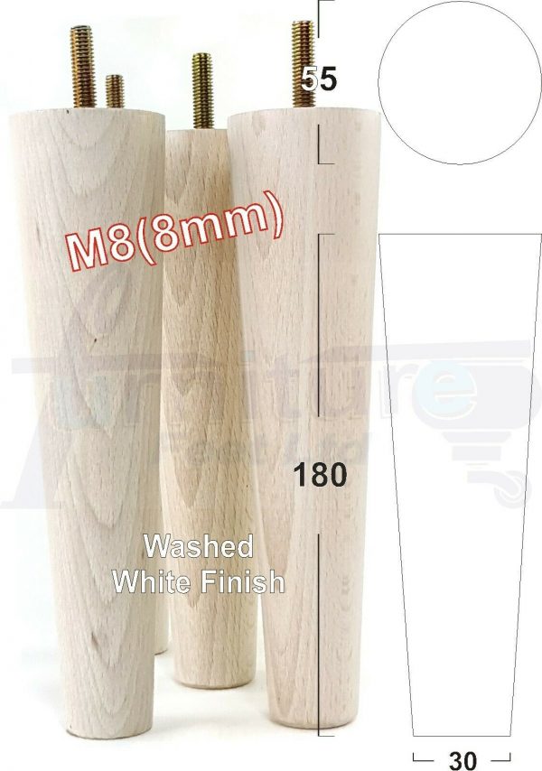 4x WOOD REPLACEMENT FURNITURE CHAIR LEG M8(8mm) TAPERED SETTEE FEET 180mm HIGH - Image 34