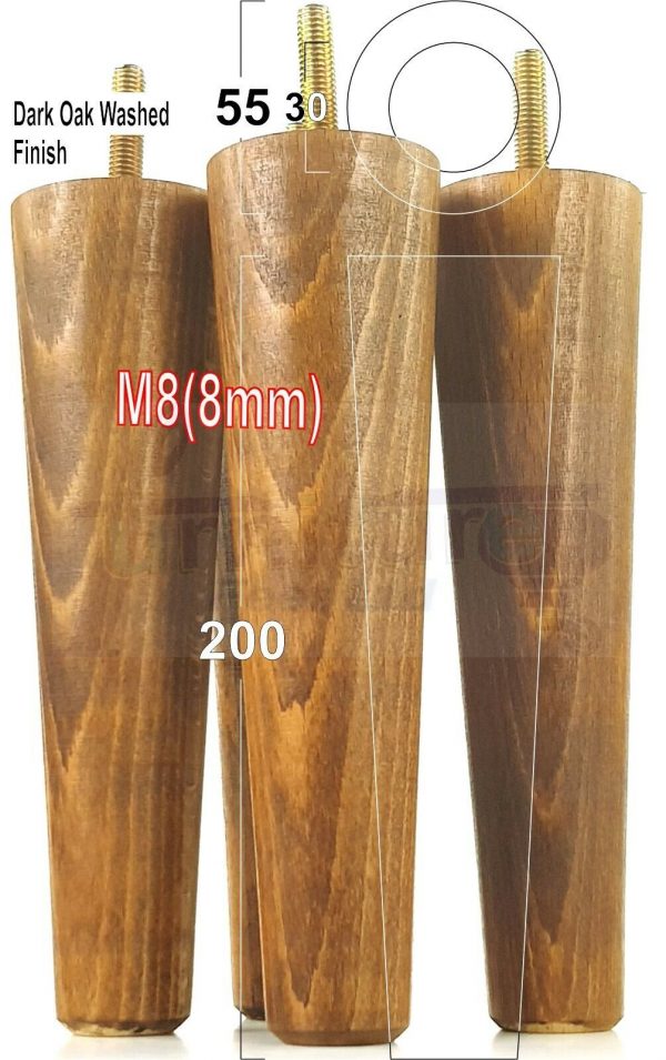 4x WOOD REPLACEMENT FURNITURE CHAIR LEG M8(8mm) TAPERED SETTEE FEET 200mm HIGH - Image 19