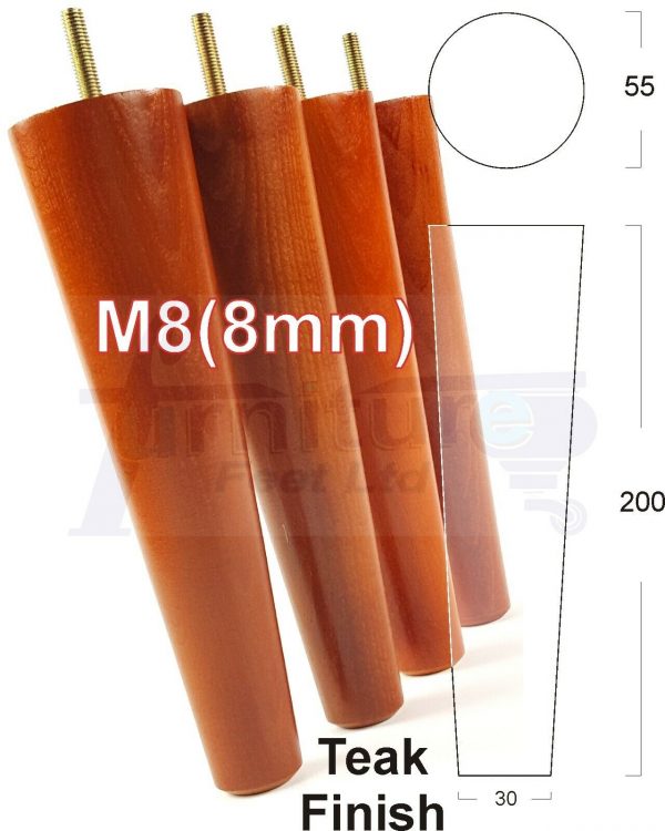 4x WOOD REPLACEMENT FURNITURE CHAIR LEG M8(8mm) TAPERED SETTEE FEET 200mm HIGH - Image 33