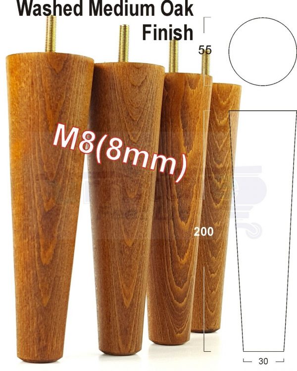 4x WOOD REPLACEMENT FURNITURE CHAIR LEG M8(8mm) TAPERED SETTEE FEET 200mm HIGH - Image 25