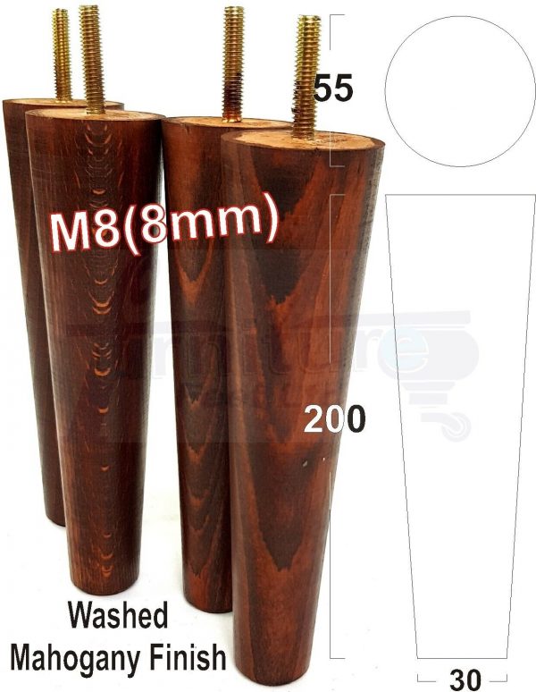 4x WOOD REPLACEMENT FURNITURE CHAIR LEG M8(8mm) TAPERED SETTEE FEET 200mm HIGH - Image 24