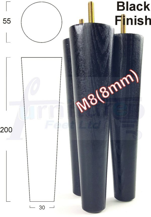 4x WOOD REPLACEMENT FURNITURE CHAIR LEG M8(8mm) TAPERED SETTEE FEET 200mm HIGH - Image 15