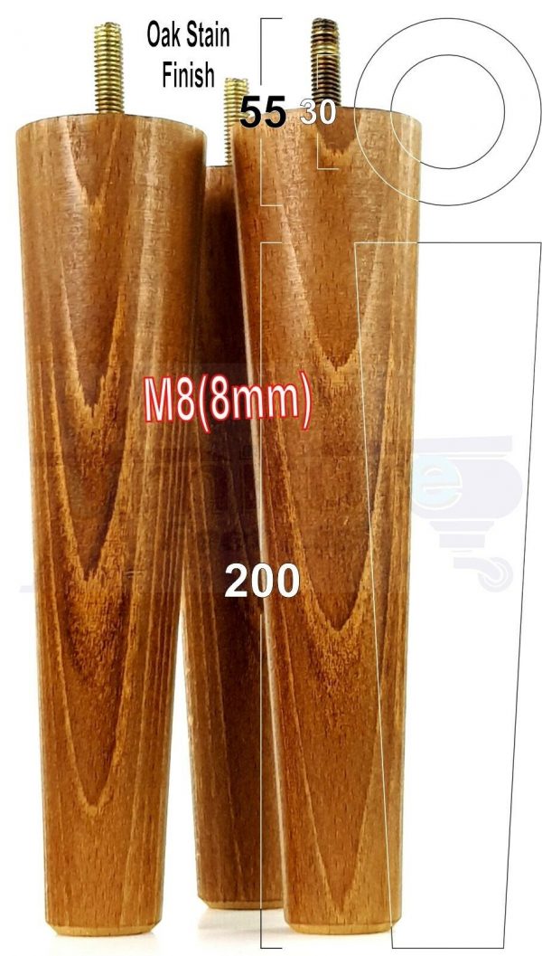 4x WOOD REPLACEMENT FURNITURE CHAIR LEG M8(8mm) TAPERED SETTEE FEET 200mm HIGH - Image 30
