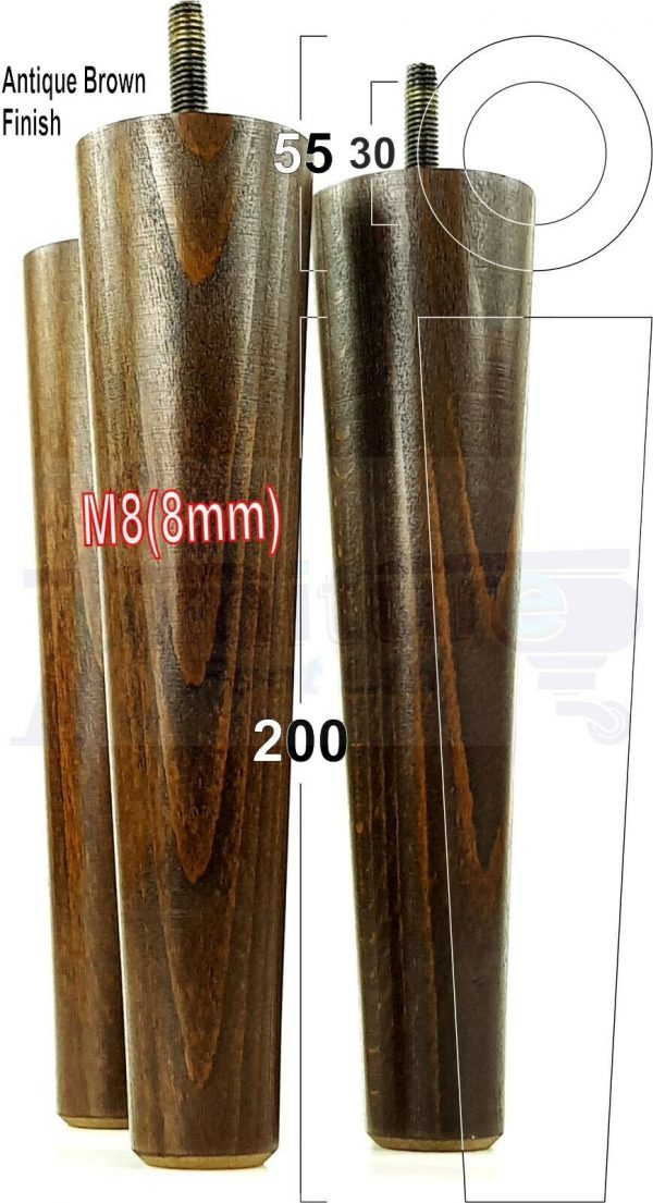 4x WOOD REPLACEMENT FURNITURE CHAIR LEG M8(8mm) TAPERED SETTEE FEET 200mm HIGH - Image 13