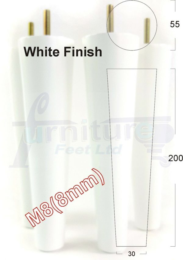 4x WOOD REPLACEMENT FURNITURE CHAIR LEG M8(8mm) TAPERED SETTEE FEET 200mm HIGH - Image 34