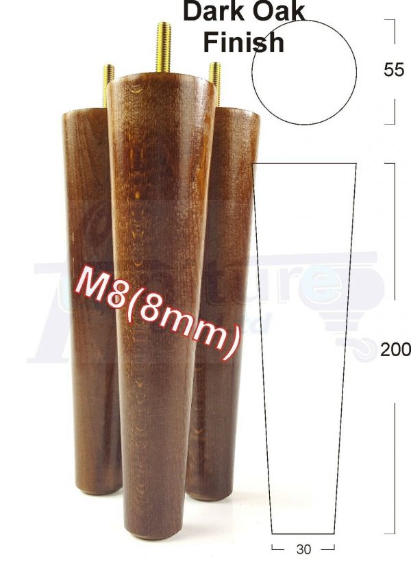 4x WOOD REPLACEMENT FURNITURE CHAIR LEG M8(8mm) TAPERED SETTEE FEET 200mm HIGH - Image 18