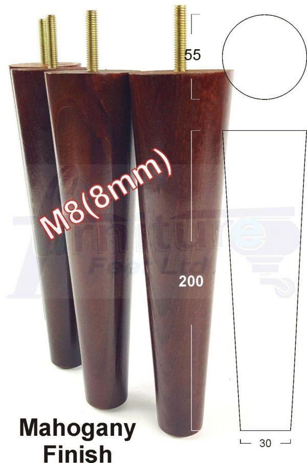 4x WOOD REPLACEMENT FURNITURE CHAIR LEG M8(8mm) TAPERED SETTEE FEET 200mm HIGH - Image 23