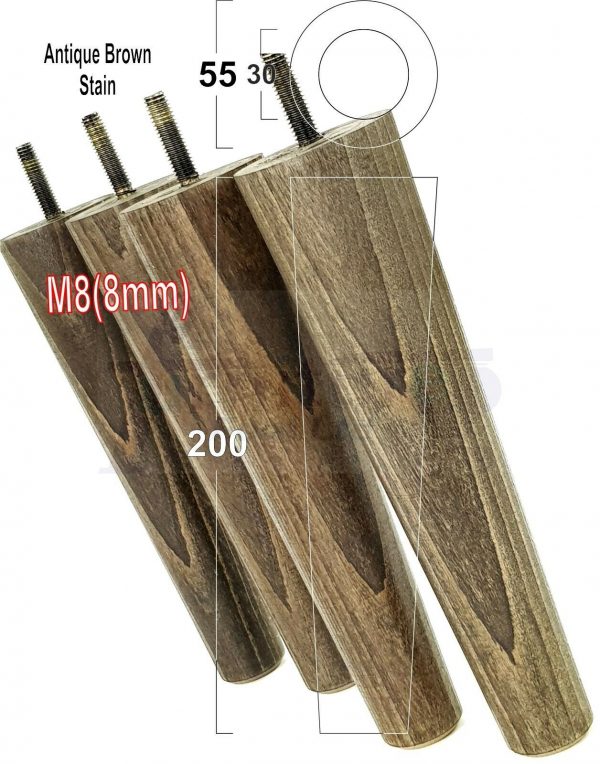 4x WOOD REPLACEMENT FURNITURE CHAIR LEG M8(8mm) TAPERED SETTEE FEET 200mm HIGH - Image 14