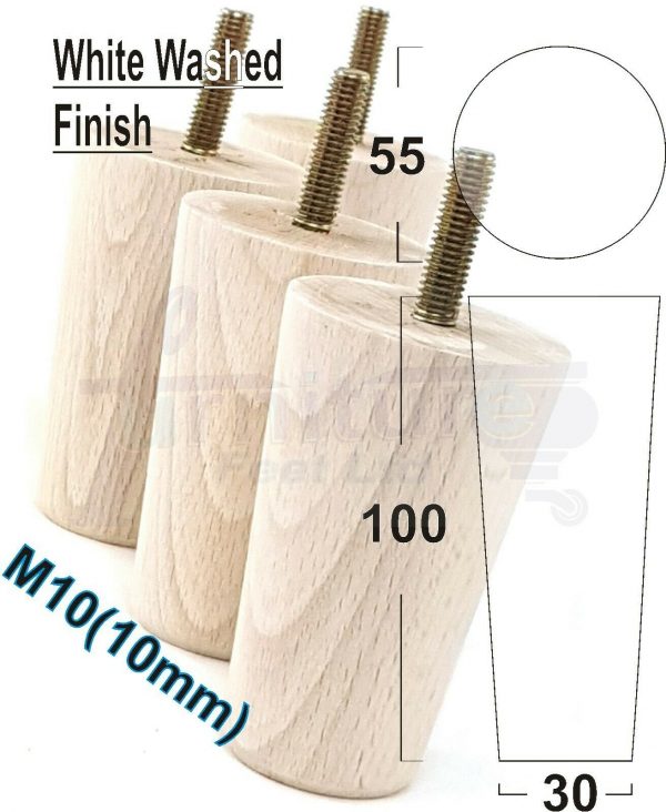 4x WOOD REPLACEMENT FURNITURE CHAIR LEGS M10(10mm) SOFA - SETTEE FEET 100mm HIGH - Image 34