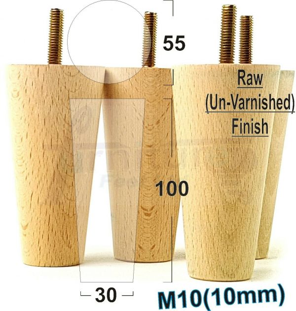 4x WOOD REPLACEMENT FURNITURE CHAIR LEGS M10(10mm) SOFA - SETTEE FEET 100mm HIGH - Image 31