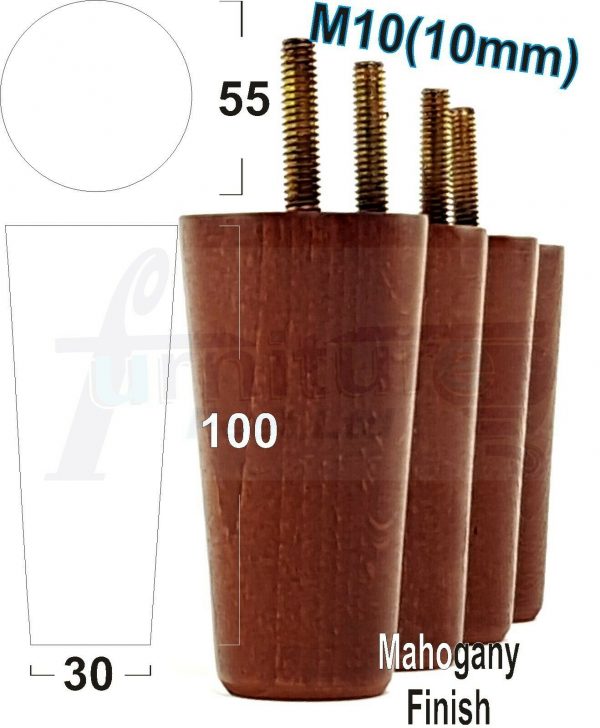 4x WOOD REPLACEMENT FURNITURE CHAIR LEGS M10(10mm) SOFA - SETTEE FEET 100mm HIGH - Image 23