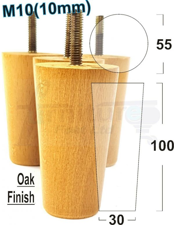 4x WOOD REPLACEMENT FURNITURE CHAIR LEGS M10(10mm) SOFA - SETTEE FEET 100mm HIGH - Image 27