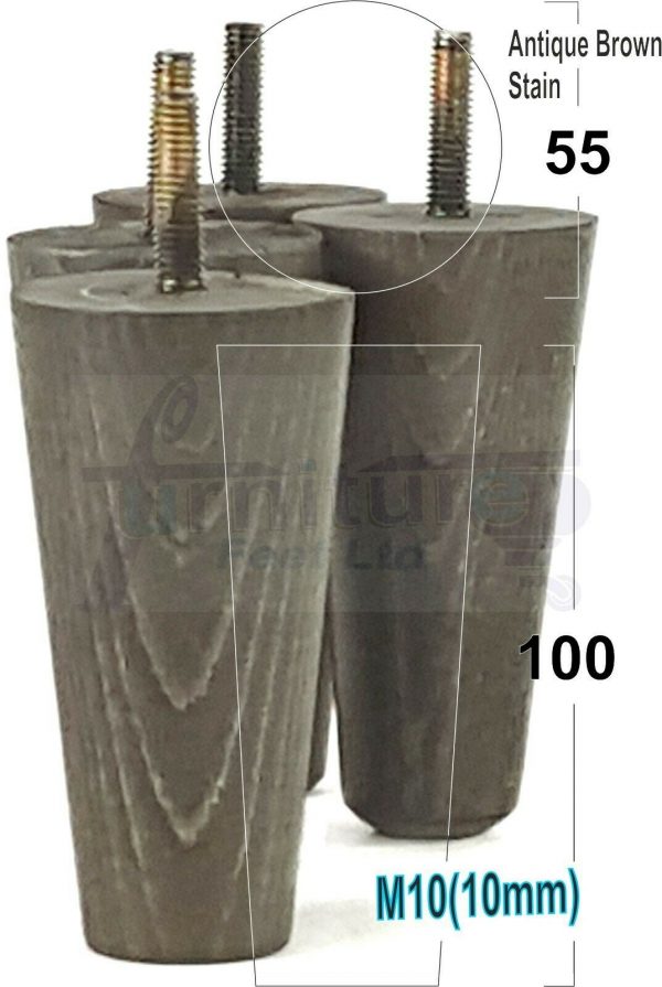 4x WOOD REPLACEMENT FURNITURE CHAIR LEGS M10(10mm) SOFA - SETTEE FEET 100mm HIGH - Image 14
