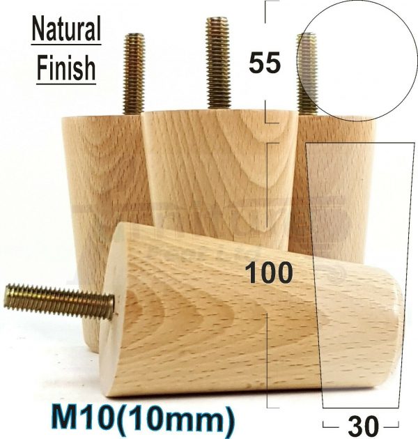 4x WOOD REPLACEMENT FURNITURE CHAIR LEGS M10(10mm) SOFA - SETTEE FEET 100mm HIGH - Image 26