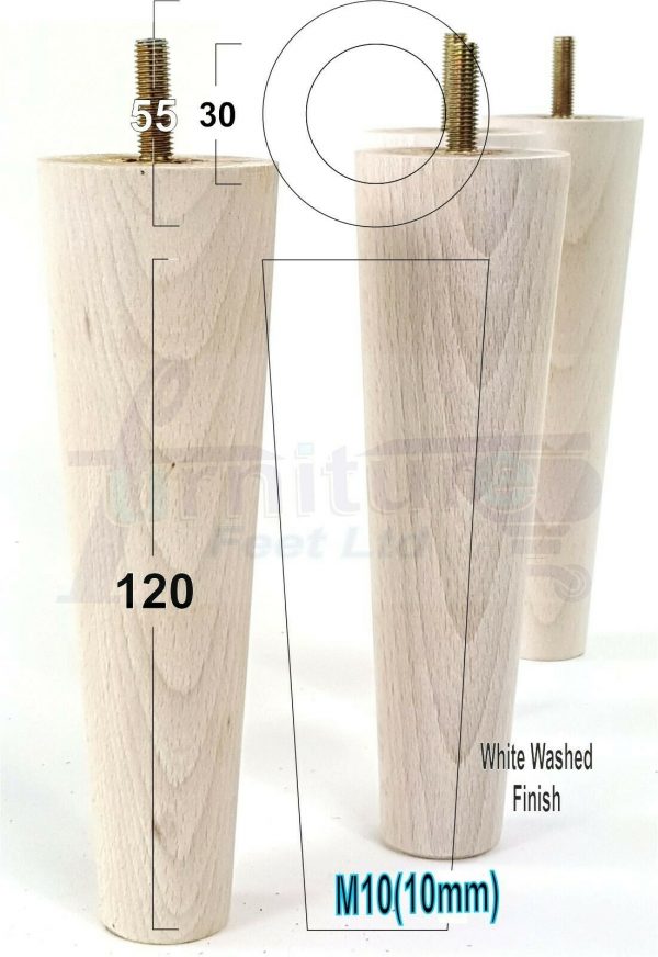 4x WOOD REPLACEMENT FURNITURE CHAIR LEGS M10(10mm) SOFA - SETTEE FEET 120mm HIGH - Image 34