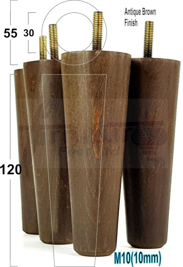 4x WOOD REPLACEMENT FURNITURE CHAIR LEGS M10(10mm) SOFA - SETTEE FEET 120mm HIGH - Image 13