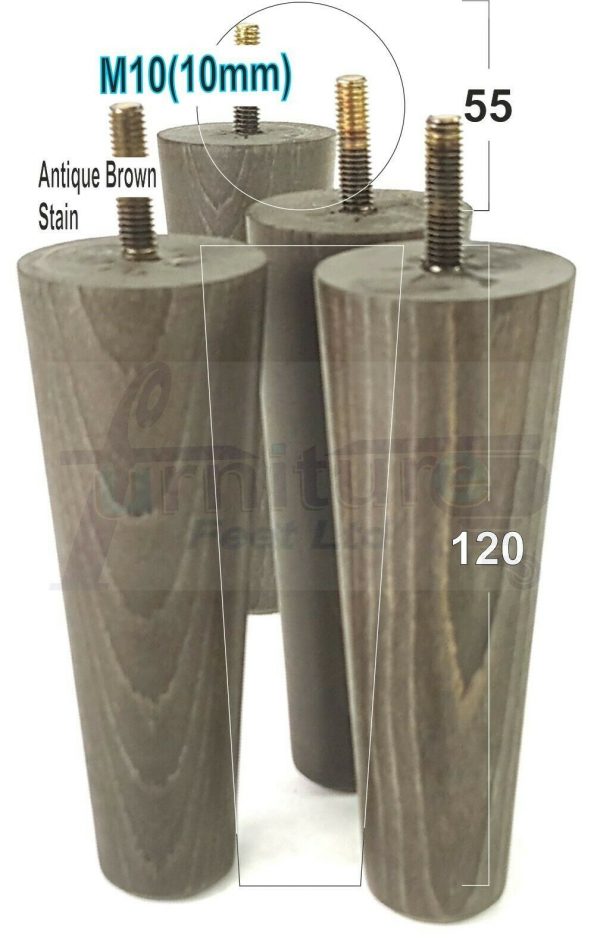 4x WOOD REPLACEMENT FURNITURE CHAIR LEGS M10(10mm) SOFA - SETTEE FEET 120mm HIGH - Image 14