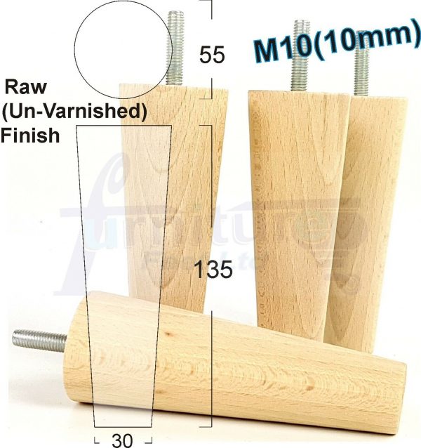 4x WOOD REPLACEMENT FURNITURE CHAIR LEGS M10(10mm) SOFA - SETTEE FEET 135mm HIGH - Image 32