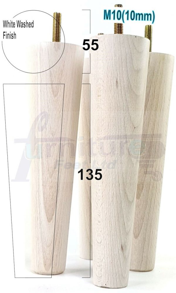 4x WOOD REPLACEMENT FURNITURE CHAIR LEGS M10(10mm) SOFA - SETTEE FEET 135mm HIGH - Image 35