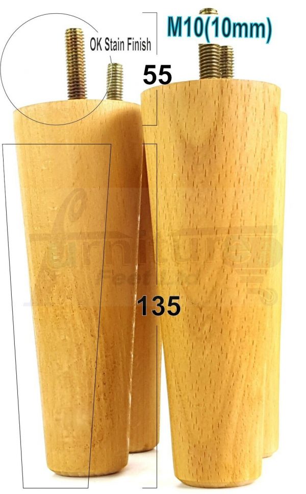4x WOOD REPLACEMENT FURNITURE CHAIR LEGS M10(10mm) SOFA - SETTEE FEET 135mm HIGH - Image 28
