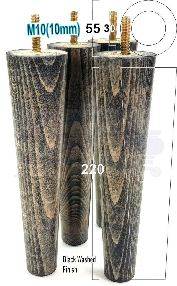 4x WOOD REPLACEMENT FURNITURE CHAIR LEGS M10(10mm) SOFA - SETTEE FEET 220mm HIGH - Image 16