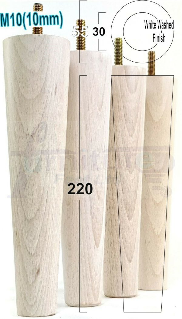 4x WOOD REPLACEMENT FURNITURE CHAIR LEGS M10(10mm) SOFA - SETTEE FEET 220mm HIGH - Image 34