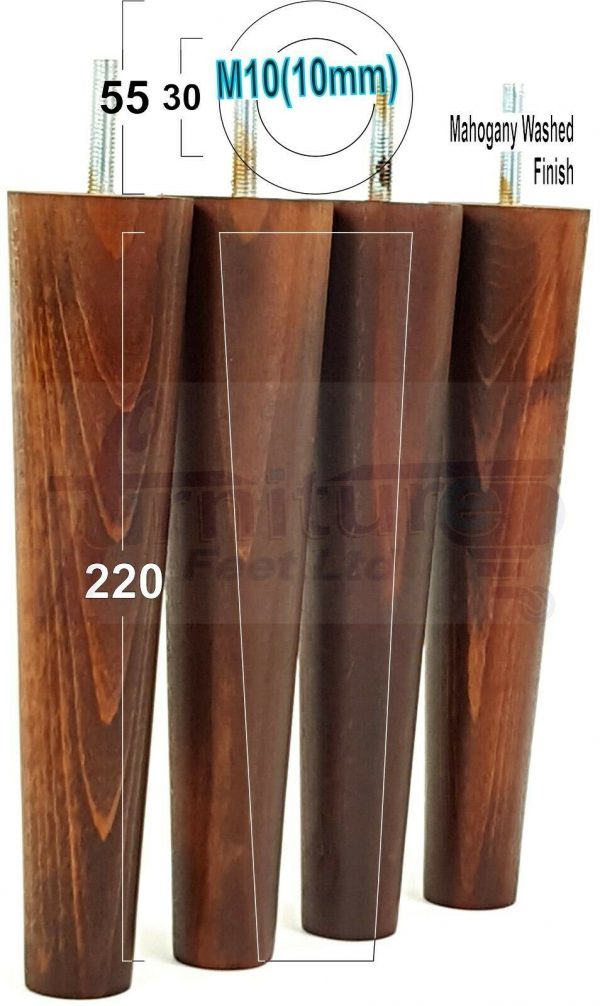 4x WOOD REPLACEMENT FURNITURE CHAIR LEGS M10(10mm) SOFA - SETTEE FEET 220mm HIGH - Image 24