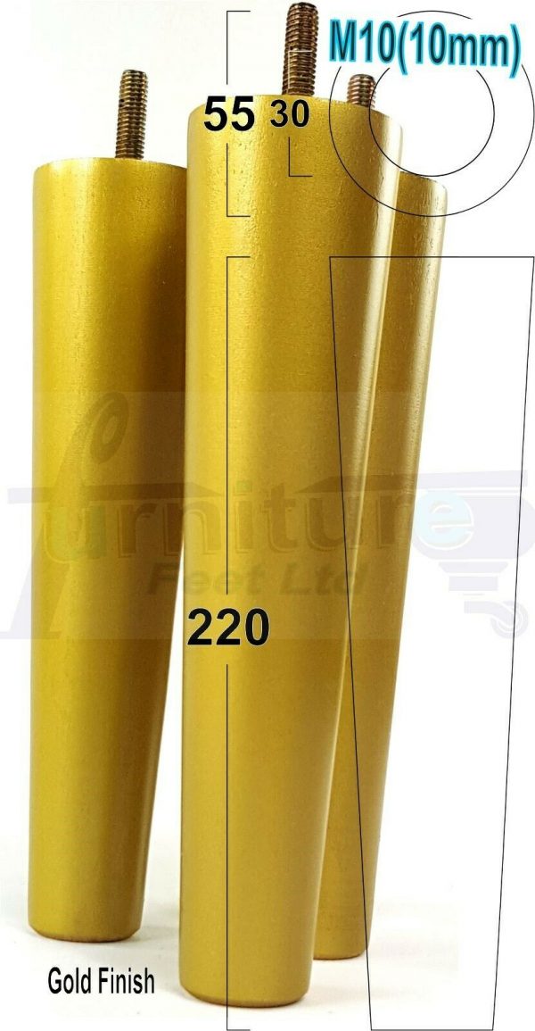 4x WOOD REPLACEMENT FURNITURE CHAIR LEGS M10(10mm) SOFA - SETTEE FEET 220mm HIGH - Image 21