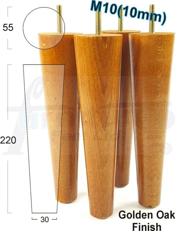 4x WOOD REPLACEMENT FURNITURE CHAIR LEGS M10(10mm) SOFA - SETTEE FEET 220mm HIGH - Image 22