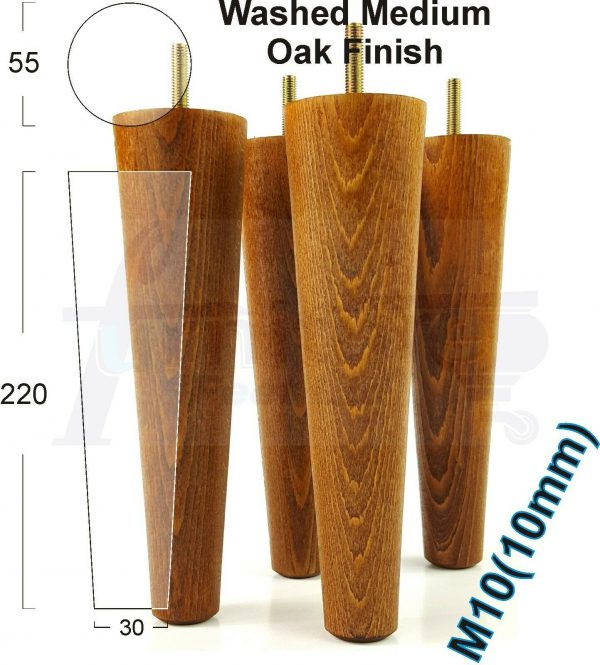 4x WOOD REPLACEMENT FURNITURE CHAIR LEGS M10(10mm) SOFA - SETTEE FEET 220mm HIGH - Image 25