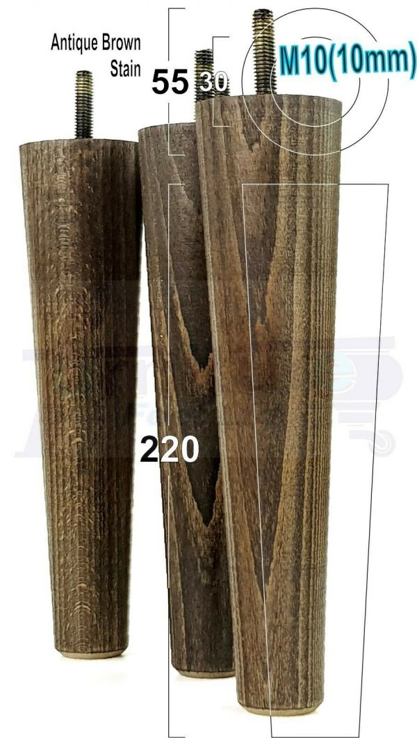 4x WOOD REPLACEMENT FURNITURE CHAIR LEGS M10(10mm) SOFA - SETTEE FEET 220mm HIGH - Image 14