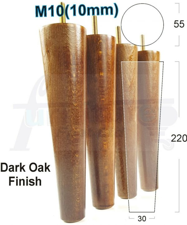 4x WOOD REPLACEMENT FURNITURE CHAIR LEGS M10(10mm) SOFA - SETTEE FEET 220mm HIGH - Image 18