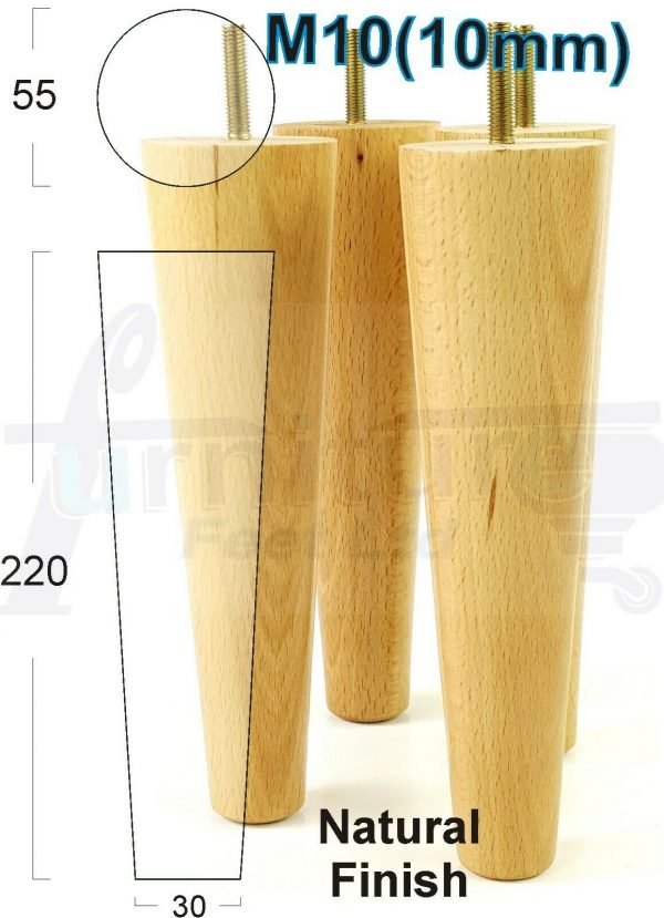 4x WOOD REPLACEMENT FURNITURE CHAIR LEGS M10(10mm) SOFA - SETTEE FEET 220mm HIGH - Image 26