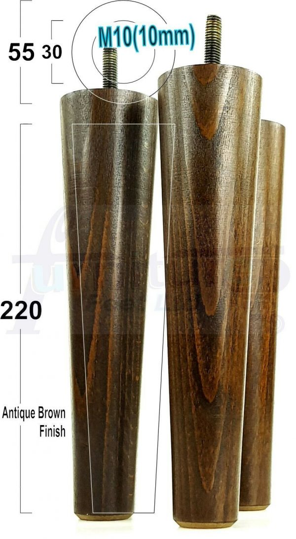 4x WOOD REPLACEMENT FURNITURE CHAIR LEGS M10(10mm) SOFA - SETTEE FEET 220mm HIGH - Image 13